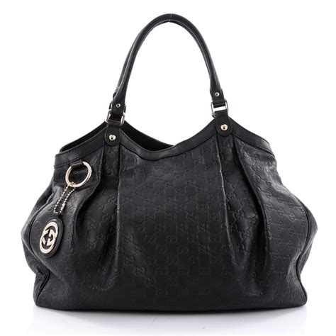 gucci sukey large black leather tote|Large tote bag with Web in black leather .